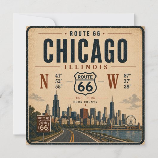 Chicago Route 66 Retro Reiskaart (Voorkant)