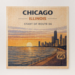 Chicago Route 66 Zonsondergang Silhouet Reisvibe Legpuzzel