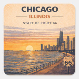 Chicago Route 66 Zonsondergang Silhouette Reisstic Vierkante Sticker