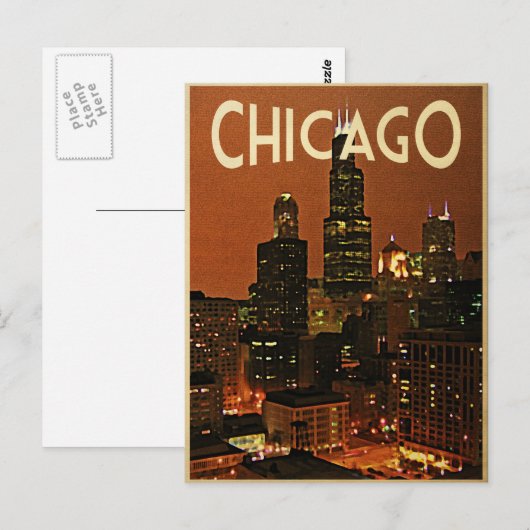Chicago 's nachts briefkaart (Voorkant / Achterkant)