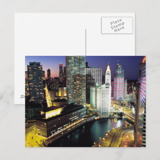Chicago 's nachts briefkaart (Voorkant / Achterkant)
