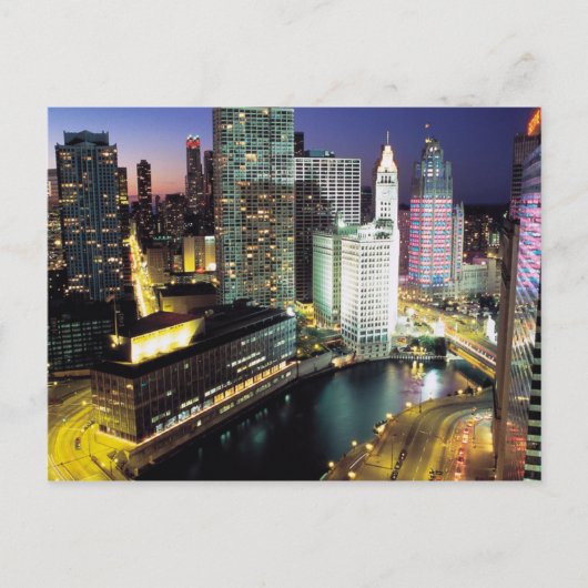 Chicago 's nachts briefkaart (Voorkant)