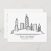 Chicago Save the Date City Skyline Aankondigingskaart (Voorkant / Achterkant)