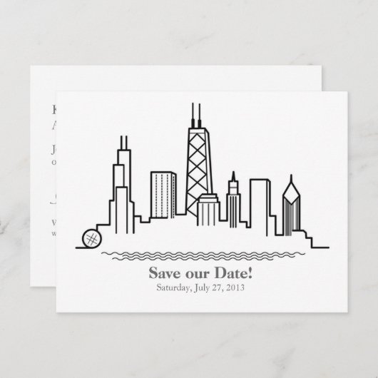 Chicago Save the Date City Skyline Aankondigingskaart (Voorkant / Achterkant)