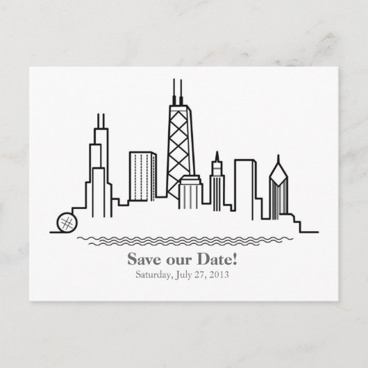 Chicago Save the Date City Skyline Aankondigingskaart (Voorkant)
