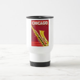 Chicago Saxofoon reisposter print. Reisbeker