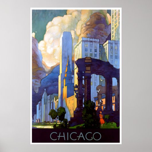 Chicago Schilderij Vintage Reisposter Illinois Poster (Voorkant)