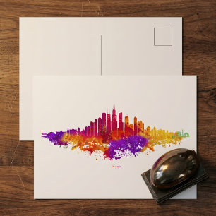 Chicago Silhouet Aquarel Kunst op Witte Achtergron Briefkaart