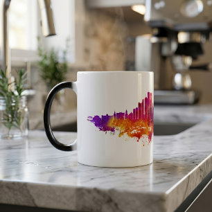 Chicago Silhouet Aquarel Kunst op Witte Achtergron Magische Mok