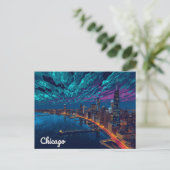 Chicago Silhouet bij Schemering Briefkaart (Staand voorkant)