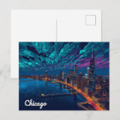 Chicago Silhouet bij Schemering Briefkaart (Voorkant / Achterkant)
