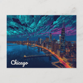 Chicago Silhouet bij Schemering Briefkaart