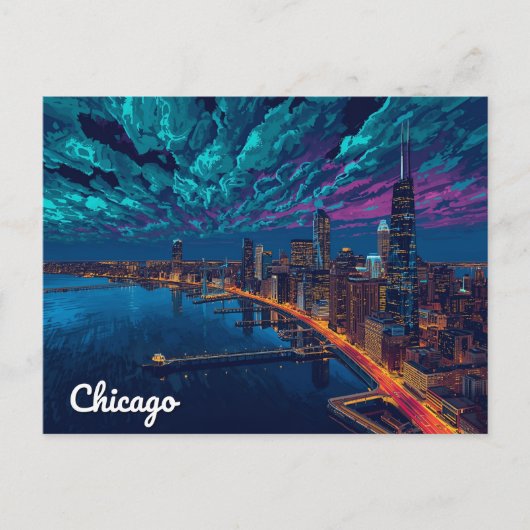 Chicago Silhouet bij Schemering Briefkaart (Voorkant)
