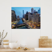 Chicago Silhouet bij Schemering Rivier View Poster (Keuken)