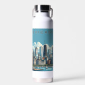 Chicago Silhouet Blauw Waterfles (Voorkant)