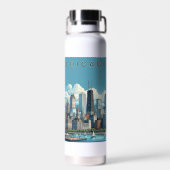 Chicago Silhouet Blauw Waterfles (Achterkant)