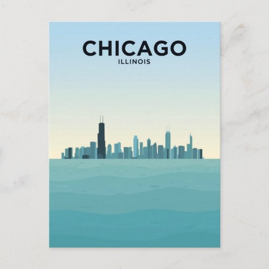 Chicago Silhouet boven Lake Michigan Briefkaart (Voorkant)