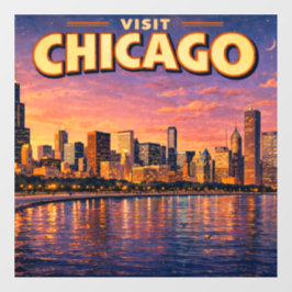 Chicago silhouet en Lake Michigan in de avond Raamsticker
