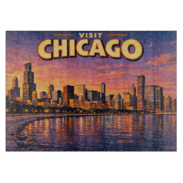 Chicago silhouet en Lake Michigan in de avond Snijplank