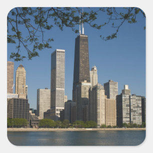 Chicago silhouet en Lake Michigan, Lake Shore Vierkante Sticker