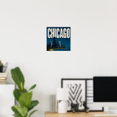 Chicago Silhouet en Lake Michigan Poster (Thuiskantoor)