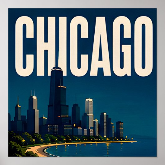 Chicago Silhouet en Lake Michigan Poster (Voorkant)