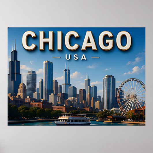 Chicago Silhouet en Lake Michigan Poster (Voorkant)