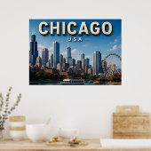 Chicago Silhouet en Lake Michigan Poster (Keuken)