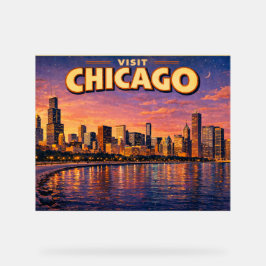 Chicago silhouet en Lake Michigan 's avonds Acryl Bord