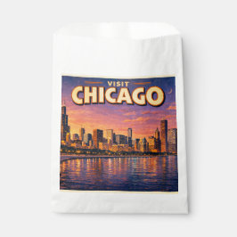 Chicago silhouet en Lake Michigan 's avonds Bedankzakje