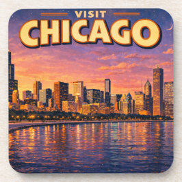 Chicago silhouet en Lake Michigan 's avonds Bier Onderzetter