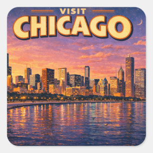 Chicago silhouet en Lake Michigan 's avonds Vierkante Sticker