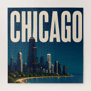 Chicago Silhouet en Meer van Michigan Legpuzzel