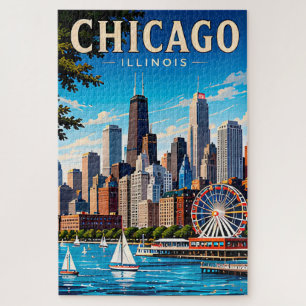 Chicago Silhouet en Meer van Michigan Legpuzzel