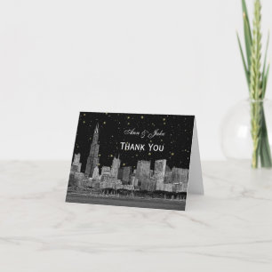 Chicago Silhouet Gestempelde Sterren DIY Achtergro Bedankkaart