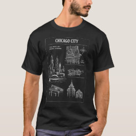 Chicago Silhouet Linoleumsnede Stadslandschap T-shirt