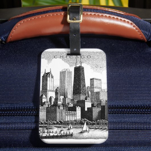 Chicago Silhouet Modern Zwart Wit Bagagelabel (Voorkant Insitu 2)