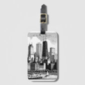 Chicago Silhouet Modern Zwart Wit Bagagelabel (Voorkant (verticaal))