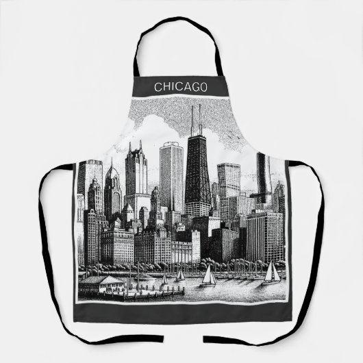 Chicago Silhouet Modern Zwart Wit Schort (Voorkant)