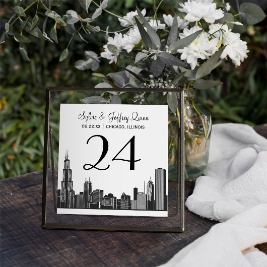 Chicago Silhouet Trouwtafel Nummerkaart Kaart