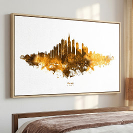 Chicago Silhouet Waterverf Oranje Stadsgezicht Kun Foto Afdruk