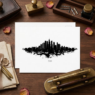 Chicago Silhouet Zwart Wit Aquarel Stads Kunst Briefkaart