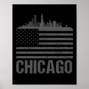 Chicago Silhouette American Flag City Gift Poster