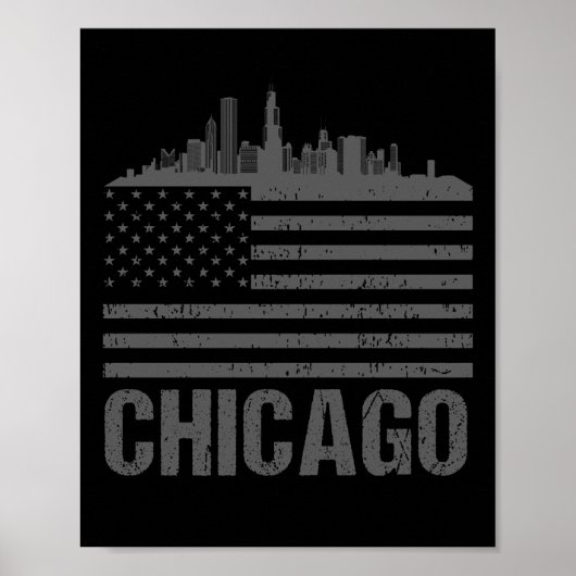 Chicago Silhouette American Flag  City Gift Poster (Voorkant)