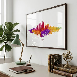 Chicago Silhouette Aquarel Kunst op Witte Achtergr Foto Afdruk