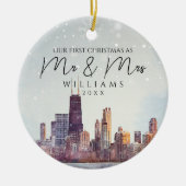 Chicago Silhouette Eerste Kerstmis Als Meneer & Me Keramisch Ornament (Voorkant)