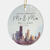Chicago Silhouette Eerste Kerstmis Als Meneer & Me Keramisch Ornament (Links)