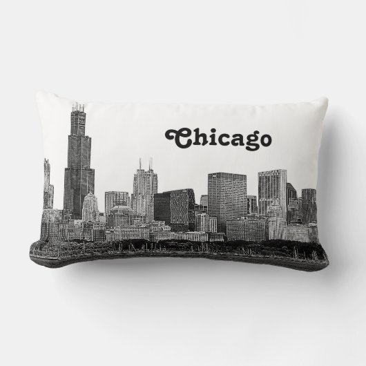 Chicago Silhouette Geëtst Kussen (Voorkant)
