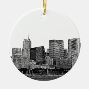 Chicago Silhouette Gegraveerd Keramisch Ornament