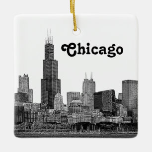 Chicago Silhouette Gegraveerd Keramisch Ornament
